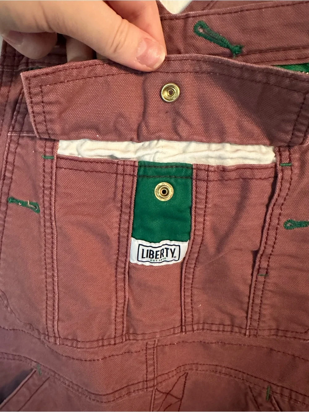Liberty Rose-Pink Overalls with green accents Size S - Picture 4 of 15